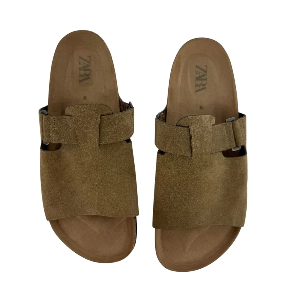 Zara Women's Brown Suede Cork Flat Slide Sandals Size EUR 40 (US 9) Boho Hippie - Picture 11 of 12